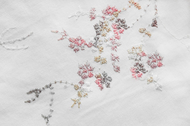 embroidered floral motif on linen
